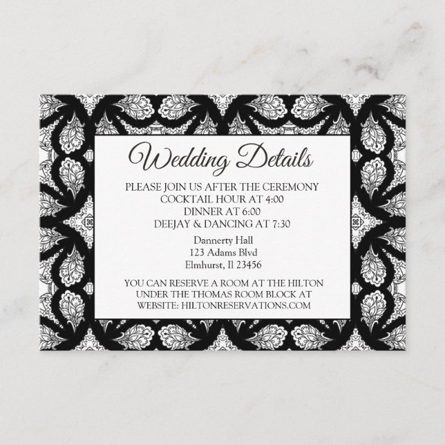 Tarjeta de detalles de Boda de Mandala negra (Anverso)