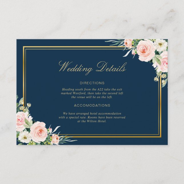 tarjeta de detalles de boda de marco elegante (Anverso)