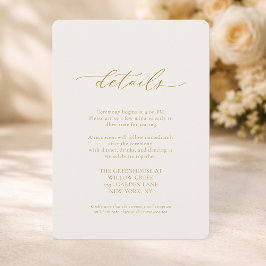 Tarjeta de Detalles de Boda de Marfil con Caligraf