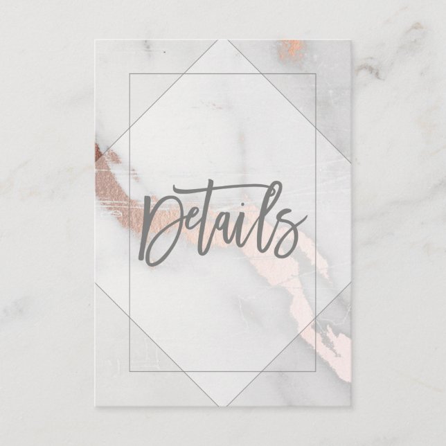 TARJETA DE DETALLES DE BODA DE MÁRMOL Y ORO ROSA (Anverso)