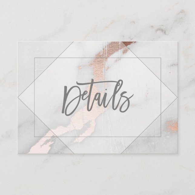 TARJETA DE DETALLES DE BODA DE MÁRMOL Y ORO ROSA (Anverso)