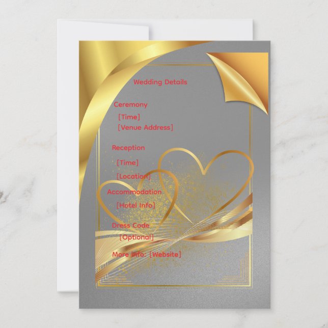 Tarjeta de detalles de boda de oro | Información e (Anverso)