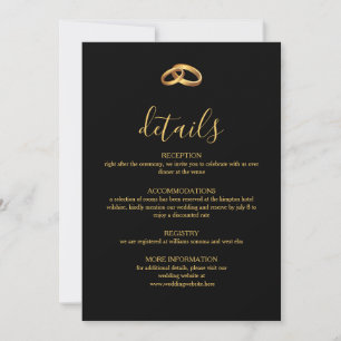 Tarjeta de Detalles de Boda de Oro Negro