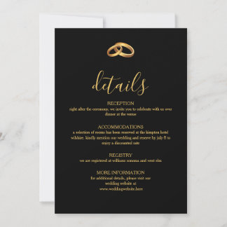 Tarjeta de Detalles de Boda de Oro Negro