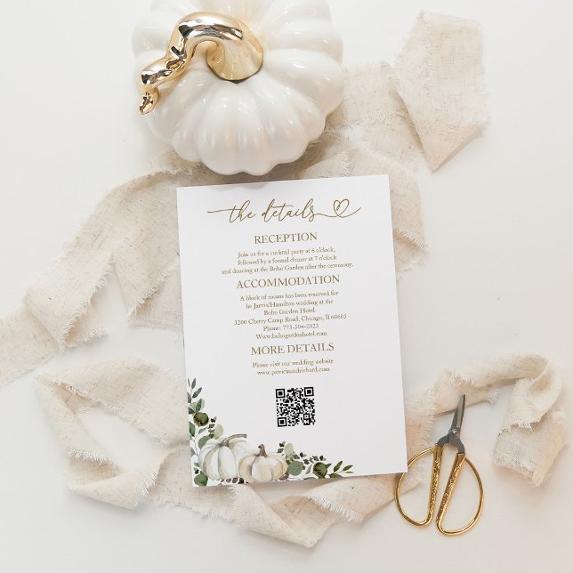 Tarjeta de detalles de boda de otoño con vegetació (Subido por el creador)