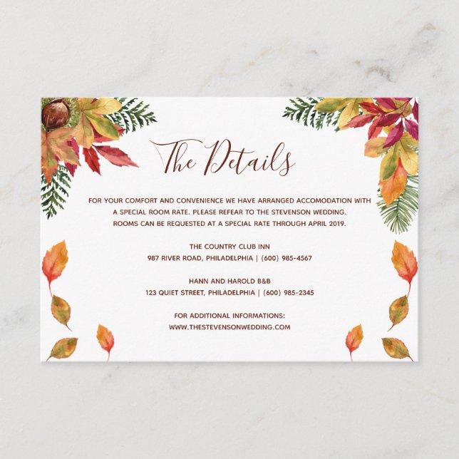 Tarjeta de detalles de boda de otoño para enamorar (Anverso)