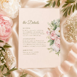 Tarjeta de Detalles de Boda de Peonía Rosada Polvo