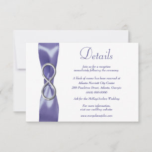 Tarjeta de detalles de boda de plata azul infinito