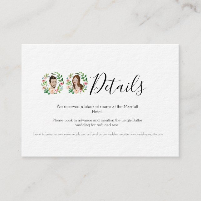 Tarjeta de detalles de boda de playa ilustrada (Anverso)