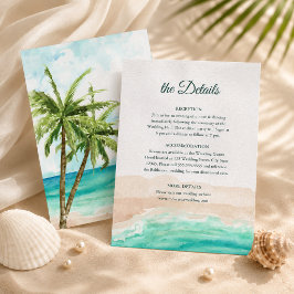 Tarjeta de Detalles de Boda de Playa Tropical y Pa