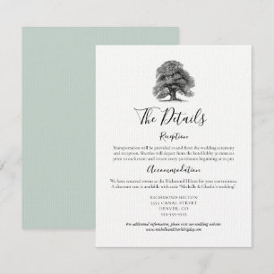 Tarjeta de detalles de boda de roble vintage