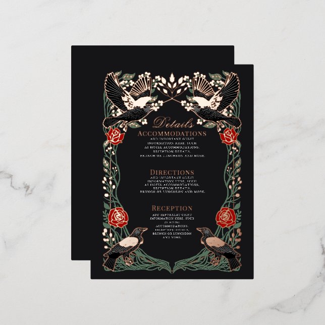 Tarjeta de Detalles de Boda de Rosa Cuervo Gótico  (Anverso/Reverso)