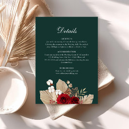 Tarjeta de Detalles de Boda de Rosas Borgoña Verde