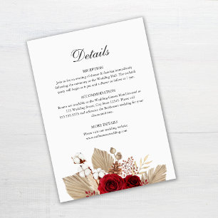Tarjeta de Detalles de Boda de Rosas Borgoña y Pas