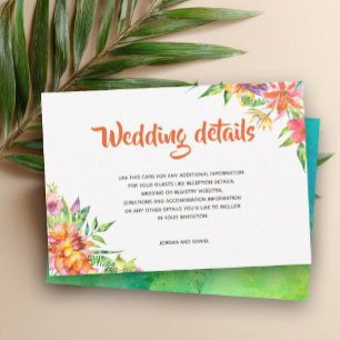 Tarjeta de Detalles de Boda de Verano con Acuarela