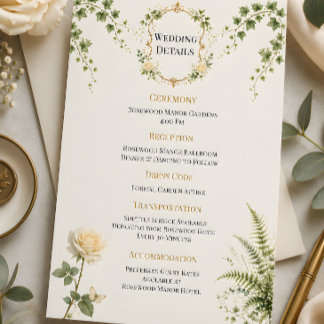 Tarjeta de Detalles de Boda del Jardín Secreto de