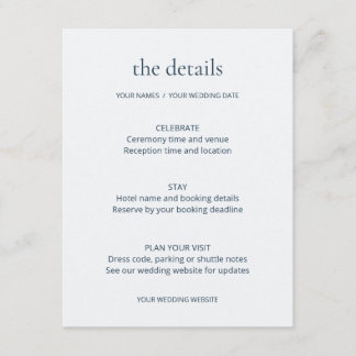 Tarjeta de Detalles de Boda Editable Blue Hour
