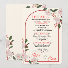 Tarjeta de detalles de boda editable con arco flor