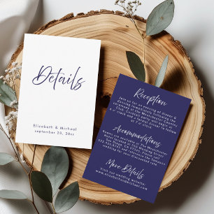 Tarjeta de Detalles de Boda Elegante Azul Marino y