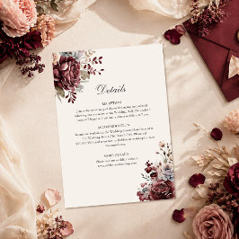 Tarjeta de Detalles de Boda Elegante Burgundy y Ro