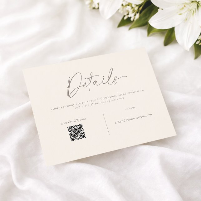 Tarjeta de detalles de boda elegante con código QR (Subido por el creador)