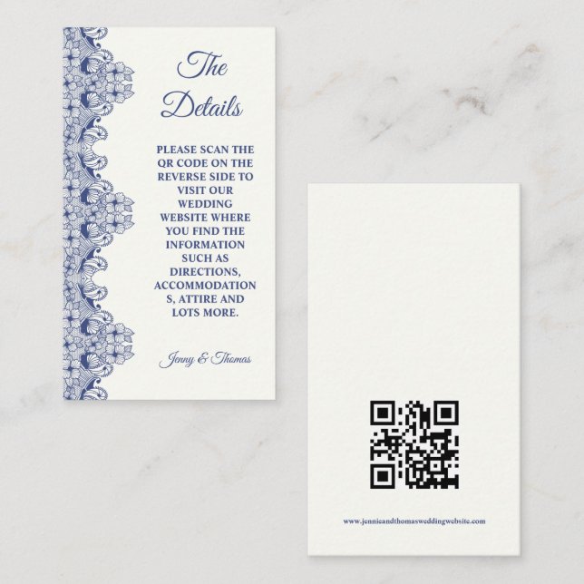TARJETA de detalles de boda elegante de Blue Lace (Anverso / Reverso)