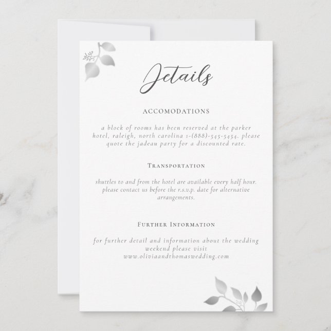 Tarjeta de detalles de boda elegante de eucalipto (Anverso)