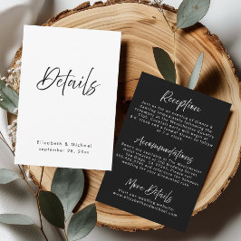 Tarjeta de Detalles de Boda Elegante en Blanco y N