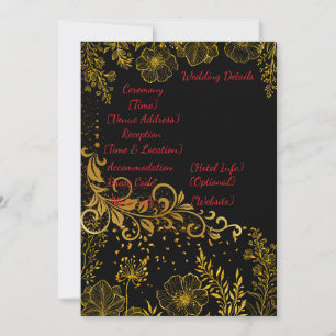 Tarjeta de Detalles de Boda Elegante en Negro y Do