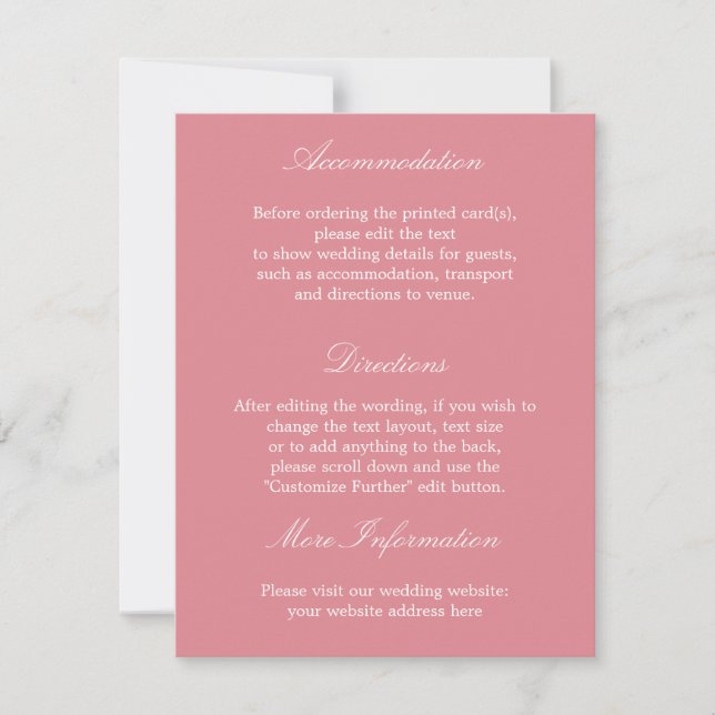 Tarjeta de detalles de boda elegante rosa rubor (Anverso)