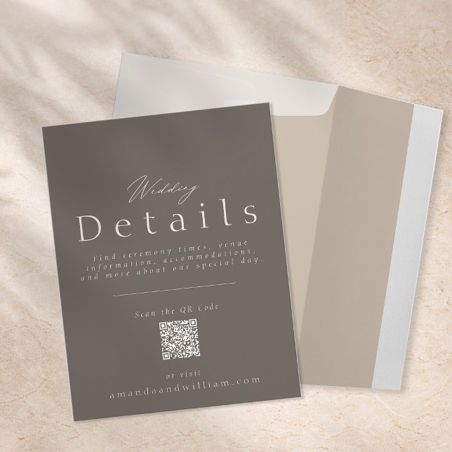 Tarjeta de Detalles de Boda Elegante Taupe con Cód (Subido por el creador)