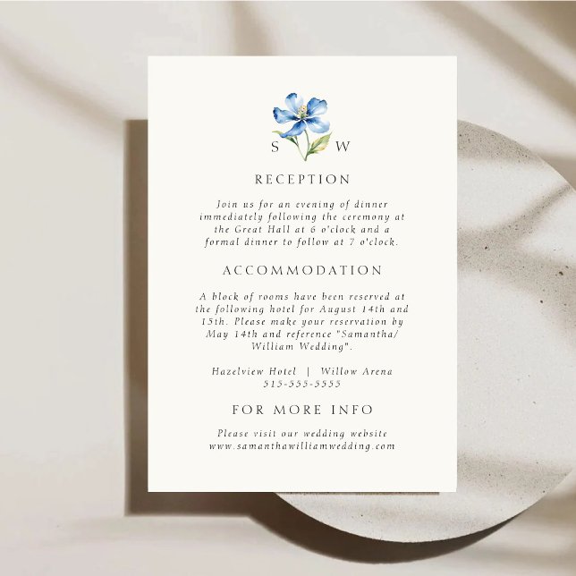 Tarjeta de detalles de boda en acuarela azul (Subido por el creador)