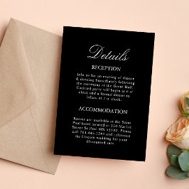 Tarjeta de Detalles de Boda en Negro y Blanco