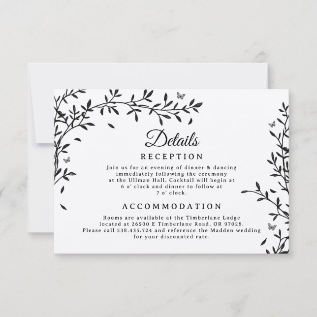 Tarjeta de Detalles de Boda Encanto Bosque (Anverso)