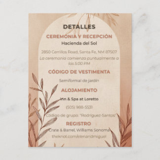 Tarjeta de Detalles de Boda Española Arco de Terra