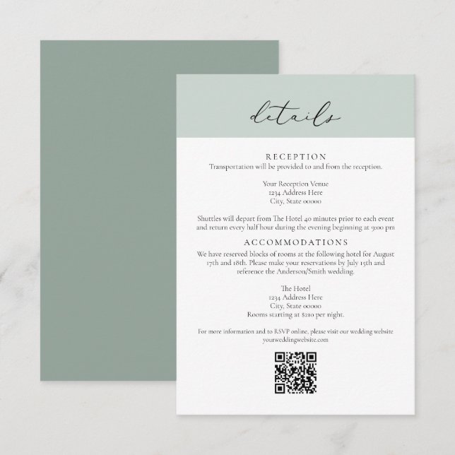 Tarjeta de detalles de boda estilo pasaporte verde (Anverso / Reverso)