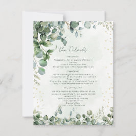 Tarjeta de Detalles de Boda Eucalyptus Verde y Dor