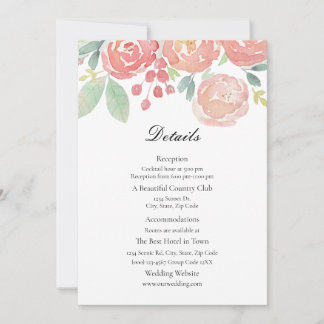 Tarjeta de Detalles de Boda Floral Acuarela Coral
