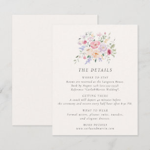 Tarjeta de detalles de boda floral acuarela pastel