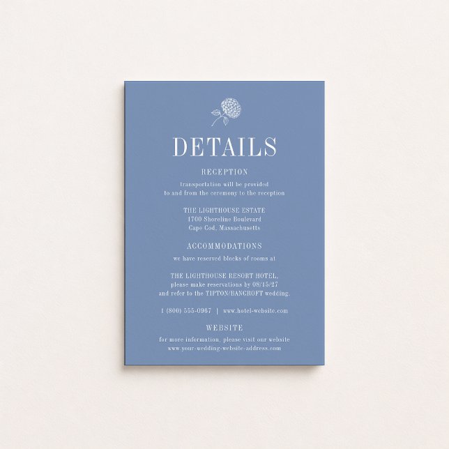 Tarjeta de detalles de boda floral azul de HYDRAÑE (Subido por el creador)