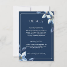 Tarjeta de Detalles de Boda Floral Azul Marinho El
