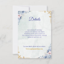 Tarjeta de Detalles de Boda Floral Azul Polvorient