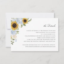Tarjeta de detalles de boda floral azul polvorient