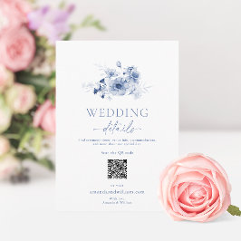 Tarjeta de Detalles de Boda Floral Azul Polvorient
