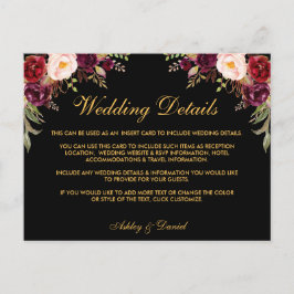 Tarjeta de Detalles de Boda Floral Borgoña con Ins