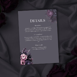 Tarjeta de detalles de boda floral ciruela gótica