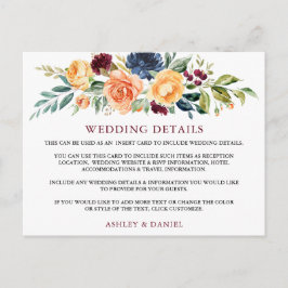 Tarjeta de detalles de boda floral de acuarela bur