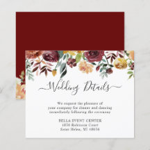 Tarjeta de detalles de boda floral de Borgoña econ