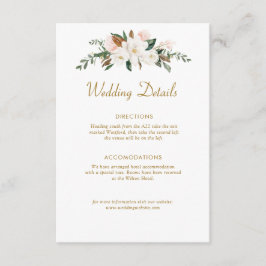 tarjeta de detalles de boda floral de magnolia bla