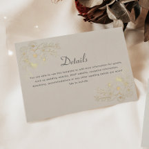 Tarjeta de detalles de Boda floral de marfil y oro